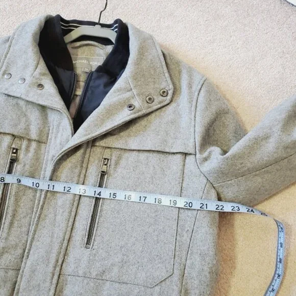 Michael Kors Mens Grey Wool Zip Shell Lined Pea Coat Jacket M - Picture 5 of 7